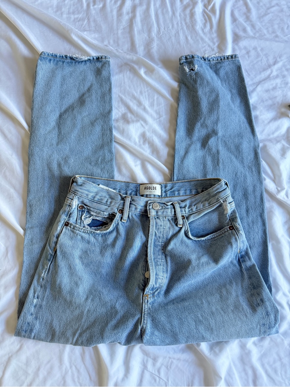 Agolde Light Blue High-Rise Straight Jeans